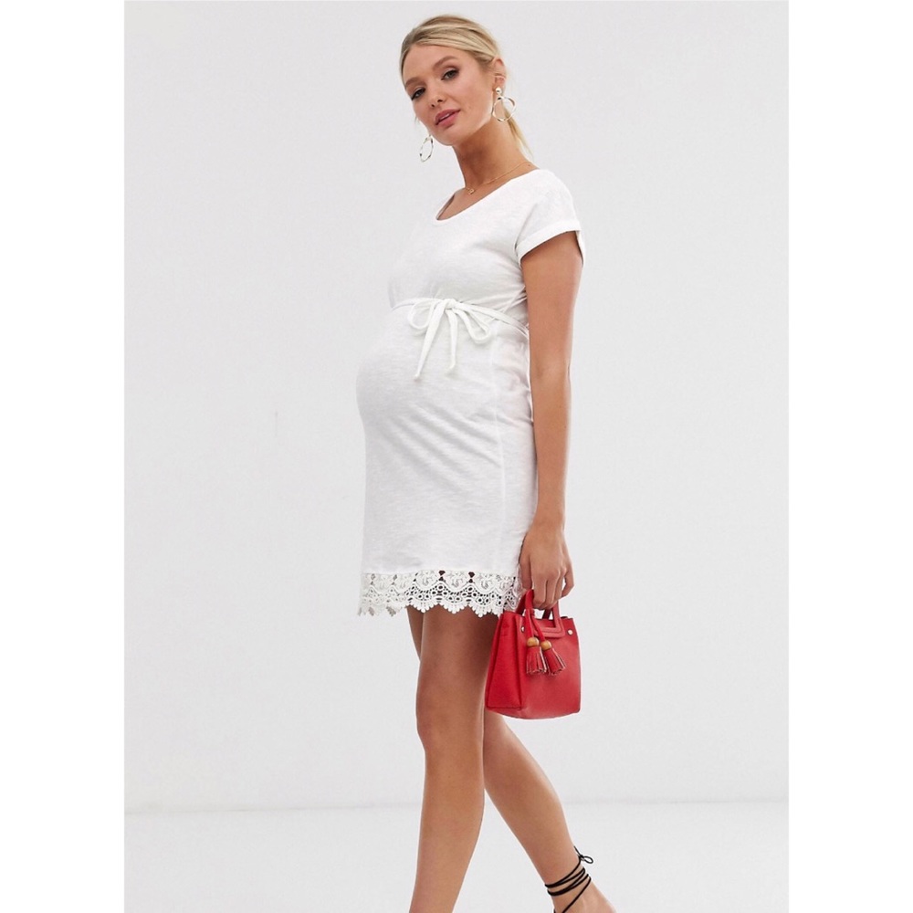 NWOT Mamalicious Lace Trim Cotton Mini Dress
